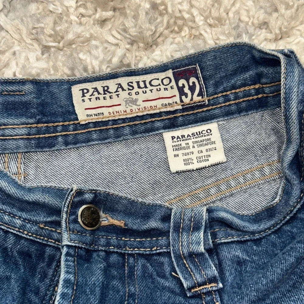Parasuco Street Couture Mens 32 Blue Denim Shorts Striped Side Tape Y2K Vintage